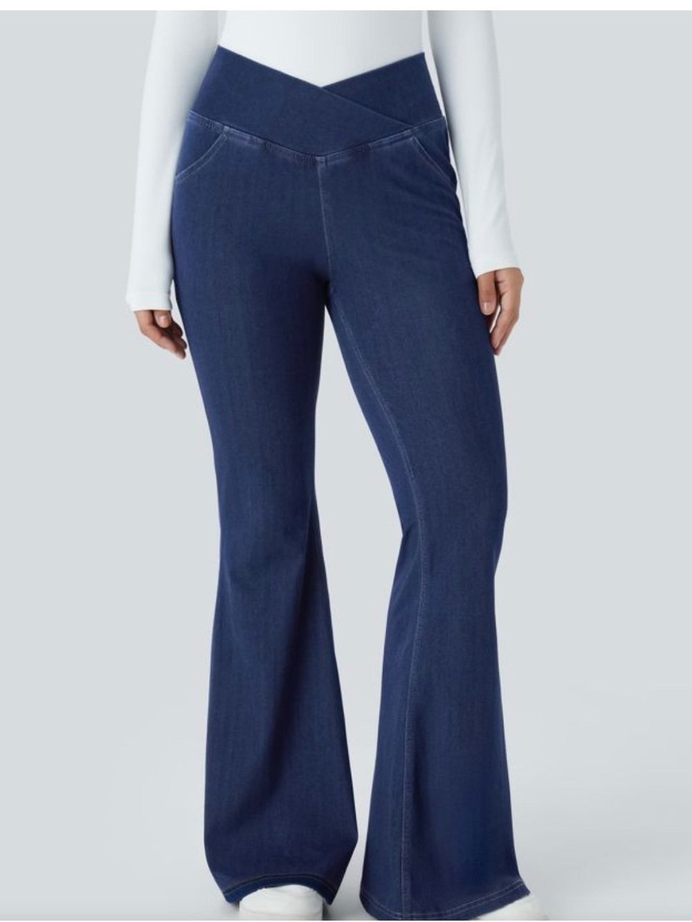 HALARA High-Rise Flare Jeans in Medium Blue